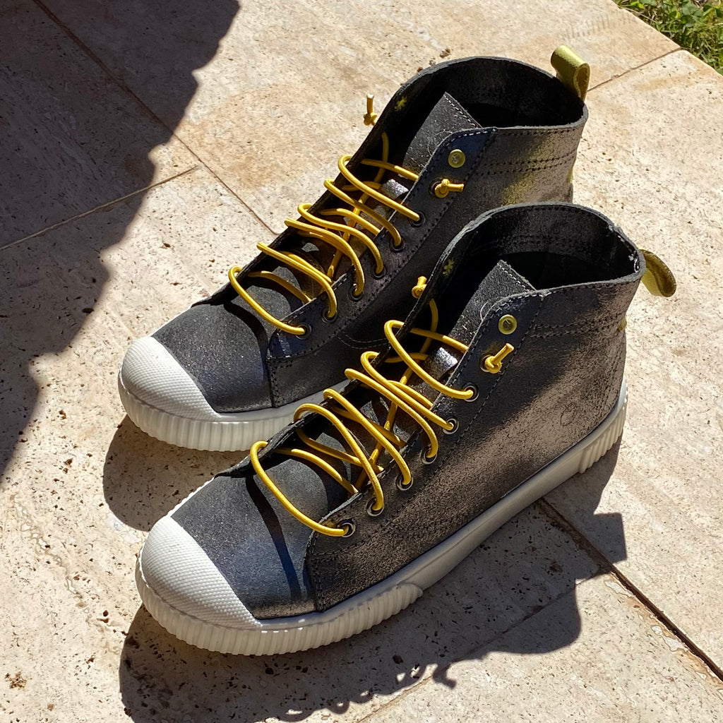 Bruni Hi, Metallic silver leather hi top sneakers