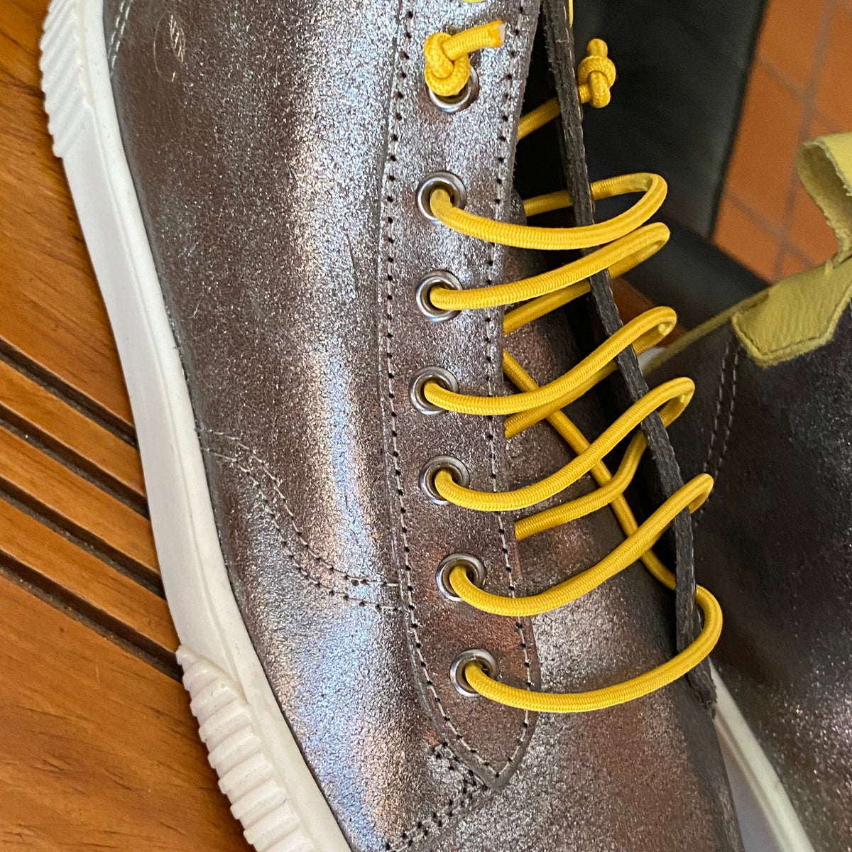 Bruni Hi, Metallic silver leather hi top sneakers